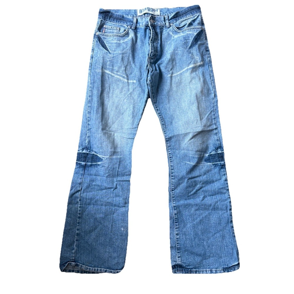 Vintage Blagger Men's Jeans Bootcut Motorcycle Blue Distressed‎ Faded 34x34